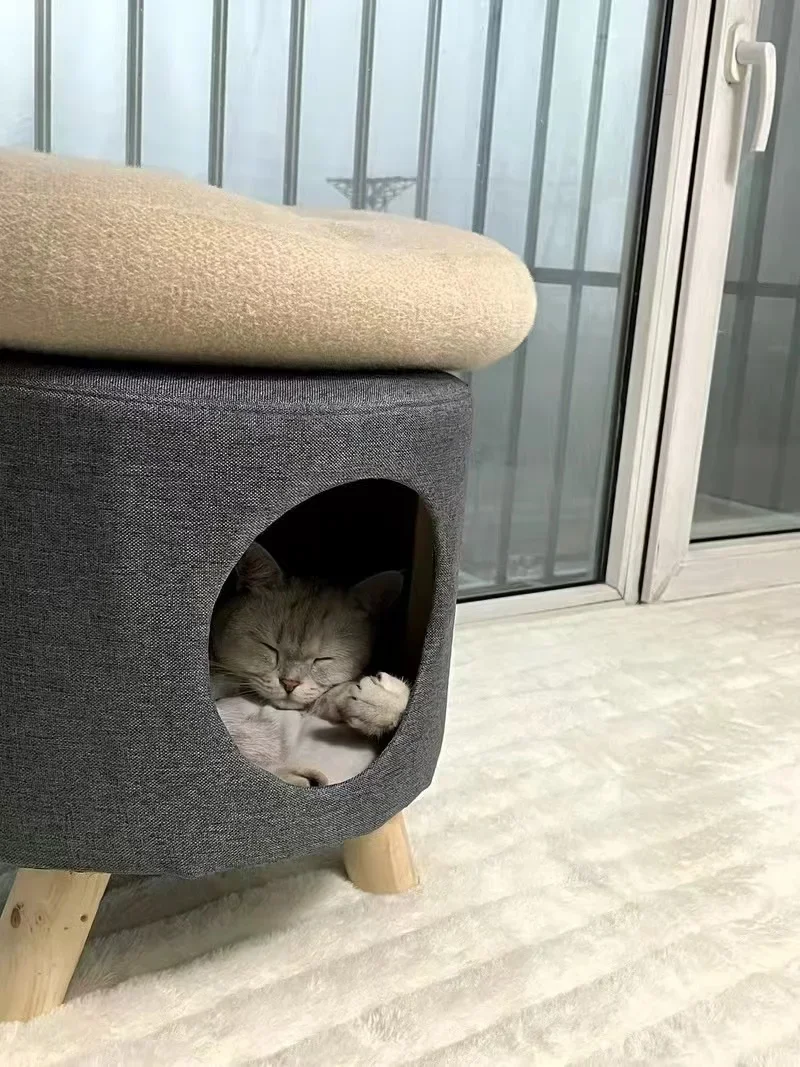 Multifunctional Cat Bed Closed Four Seasons Universal Cat House Stool Solid Wood Small Kennel Cat House Multifunctional Cat Bed Closed Four Seasons Universal Cat House Stool Solid Wood Small Kennel Cat House