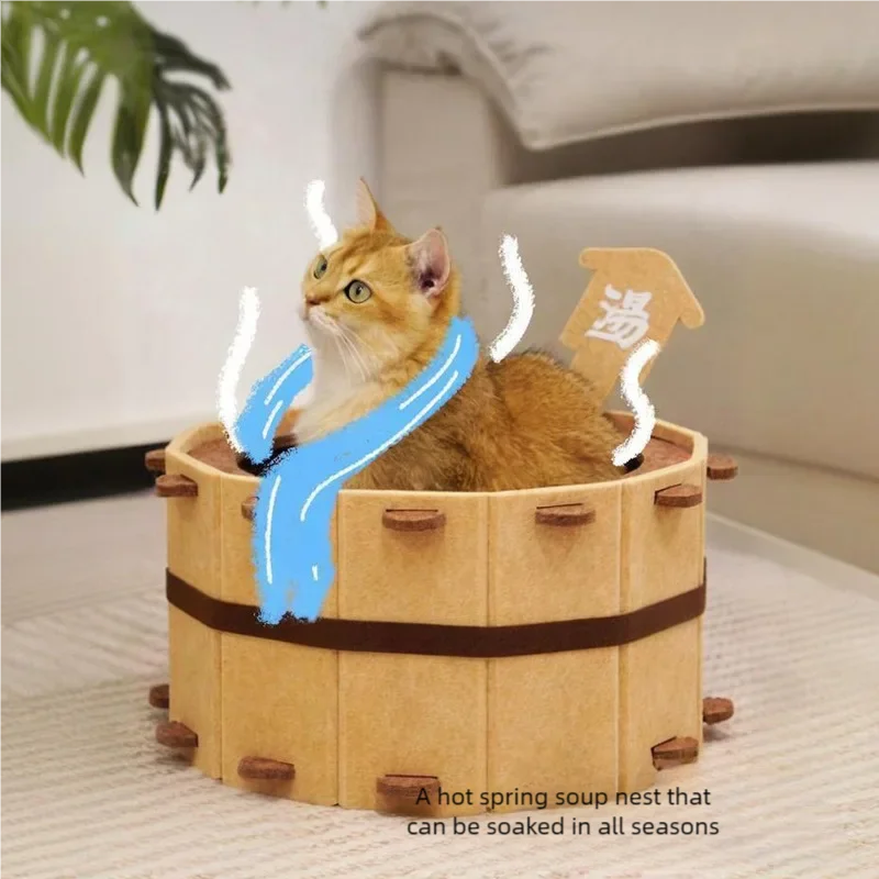 Hot Spring Felt Cat Nest Semi-enclosed Large Space Felt Kitten Beds Wear-resistant Cat House Hiding Cave Pet Cat Bed Furniture