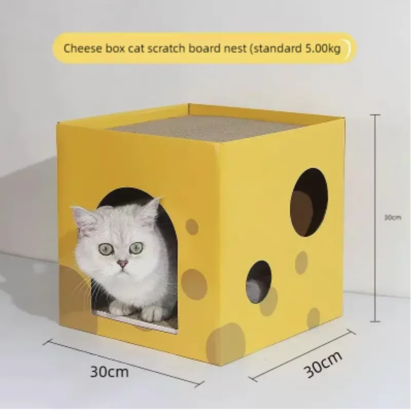 2-Layer Foldable Cardboard Cat House Fun Cheese Design Breathable Sturdy Scratching Post Cat Beds for Sleeping And Playing 2-Layer Foldable Cardboard Cat House Fun Cheese Design Breathable Sturdy Scratching Post Cat Beds for Sleeping And Playing