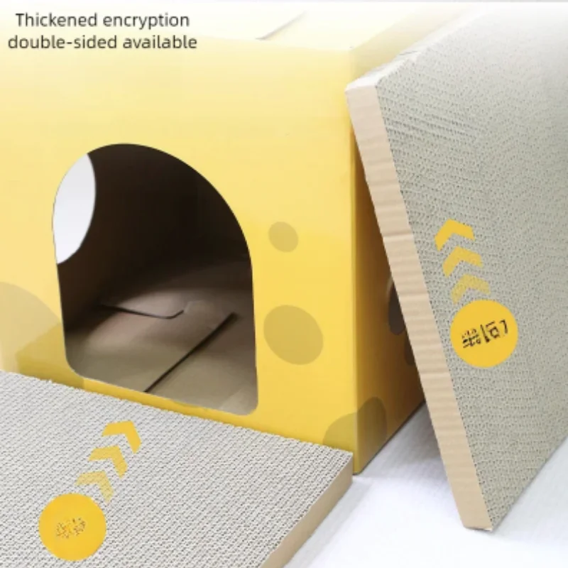 2-Layer Foldable Cardboard Cat House Fun Cheese Design Breathable Sturdy Scratching Post Cat Beds for Sleeping And Playing 2-Layer Foldable Cardboard Cat House Fun Cheese Design Breathable Sturdy Scratching Post Cat Beds for Sleeping And Playing