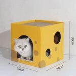 2-Layer Foldable Cardboard Cat House Fun Cheese Design Breathable Sturdy Scratching Post Cat Beds for Sleeping And Playing - Image 6