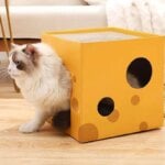 2-Layer Foldable Cardboard Cat House Fun Cheese Design Breathable Sturdy Scratching Post Cat Beds for Sleeping And Playing - Image 3