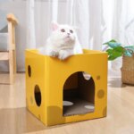 2-Layer Foldable Cardboard Cat House Fun Cheese Design Breathable Sturdy Scratching Post Cat Beds for Sleeping And Playing - Image 4