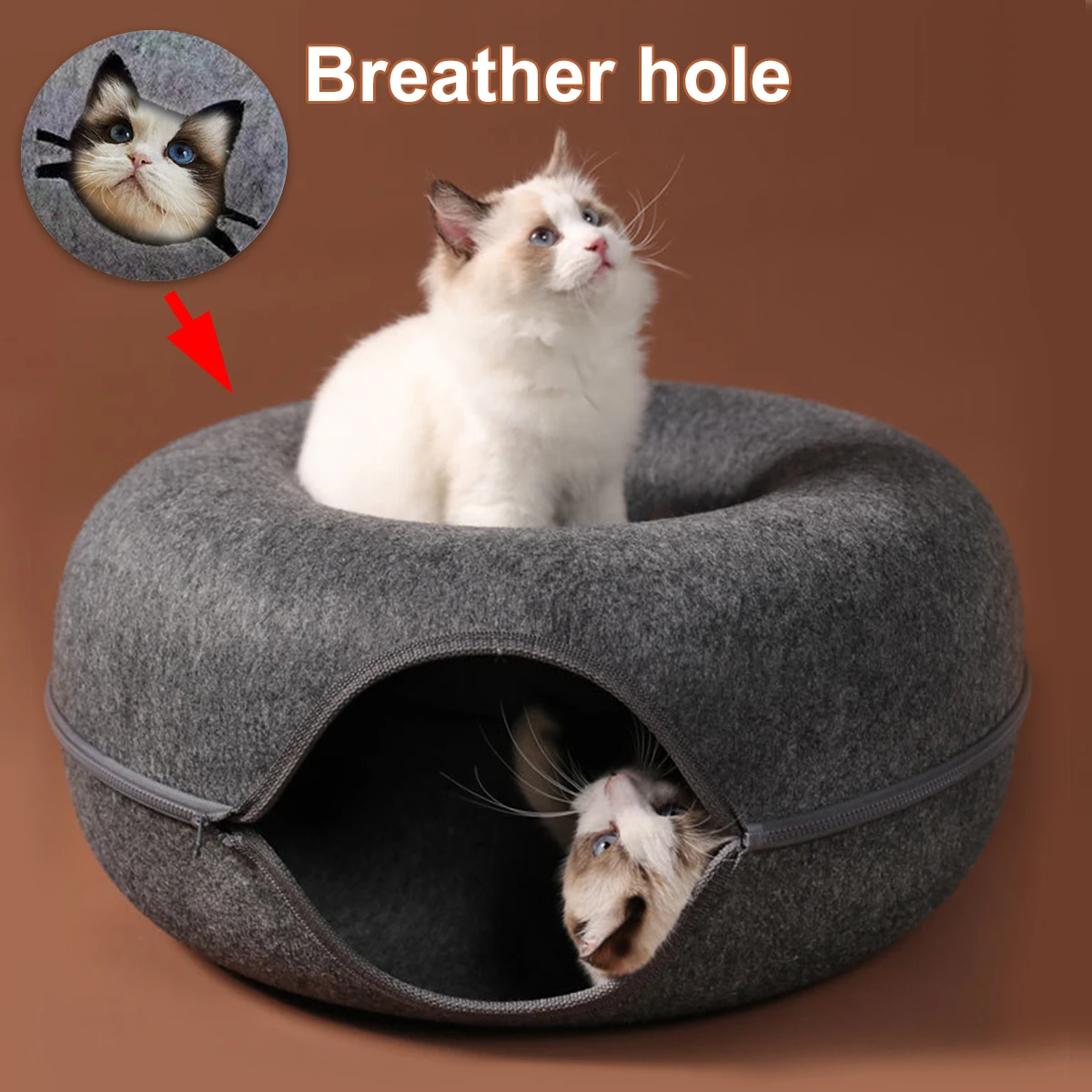 B-Tunnel Donut Cat Bed Interactive Tunnel Pet Felt Indoor Toys Cats House Kitten Training Toy Cat Kennel Cat Accessories