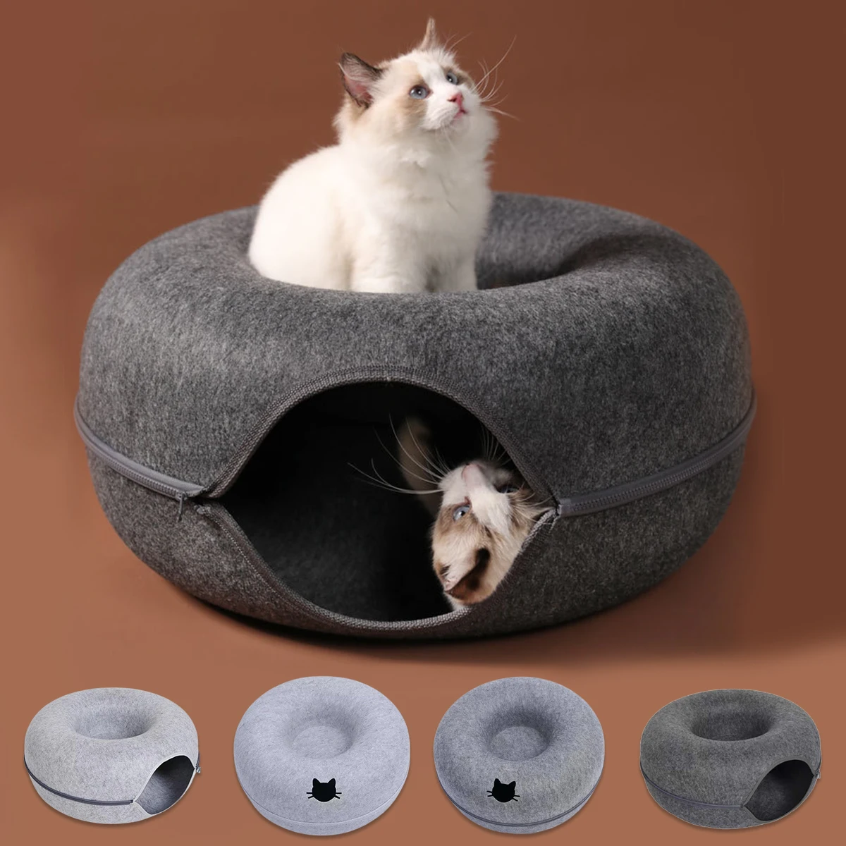 B-Tunnel Donut Cat Bed Interactive Tunnel Pet Felt Indoor Toys Cats House Kitten Training Toy Cat Kennel Cat Accessories