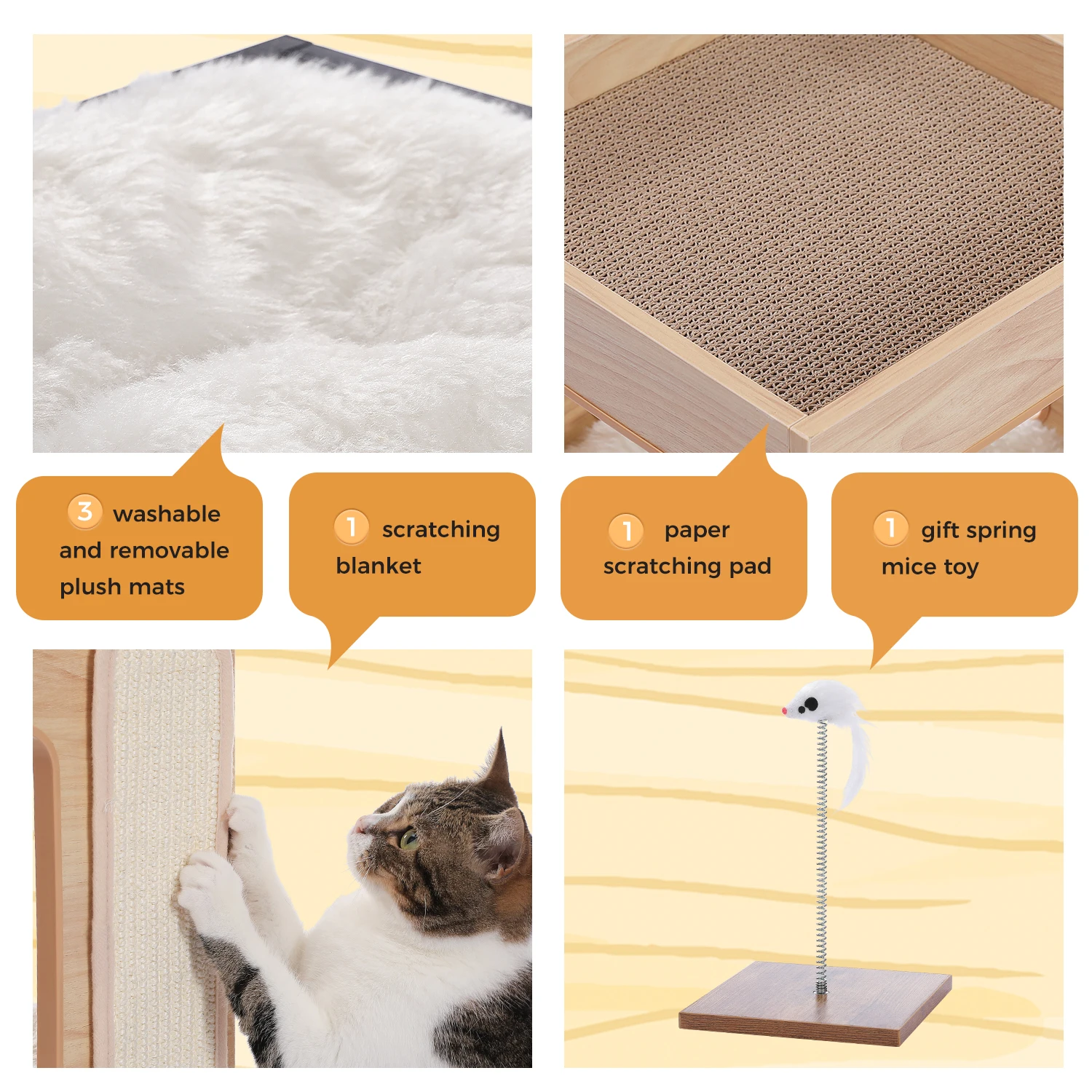 Wood Cat Condo House Bed with Removable Soft Mats Modern Cat Tree Tower with Scratching Pad Cat Scratcher Furniture Kitten Toys Wood Cat Condo House Bed with Removable Soft Mats Modern Cat Tree Tower with Scratching Pad Cat Scratcher Furniture Kitten Toys