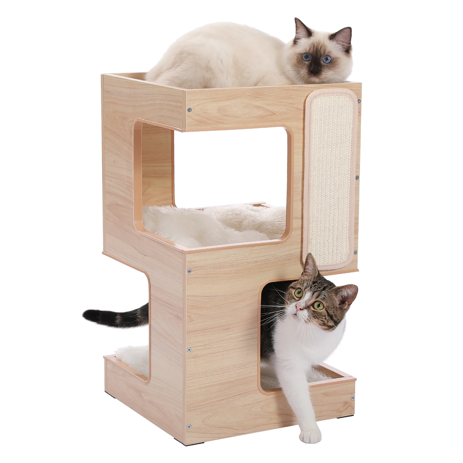 Wood Cat Condo House Bed with Removable Soft Mats Modern Cat Tree Tower with Scratching Pad Cat Scratcher Furniture Kitten Toys Wood Cat Condo House Bed with Removable Soft Mats Modern Cat Tree Tower with Scratching Pad Cat Scratcher Furniture Kitten Toys
