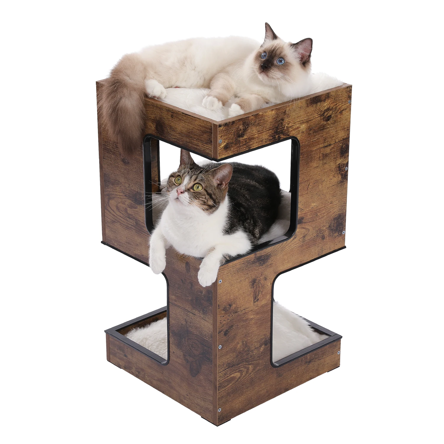 Wood Cat Condo House Bed with Removable Soft Mats Modern Cat Tree Tower with Scratching Pad Cat Scratcher Furniture Kitten Toys Wood Cat Condo House Bed with Removable Soft Mats Modern Cat Tree Tower with Scratching Pad Cat Scratcher Furniture Kitten Toys