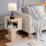 Wood Cat Condo House Bed with Removable Soft Mats Modern Cat Tree Tower with Scratching Pad Cat Scratcher Furniture Kitten Toys - Image 3