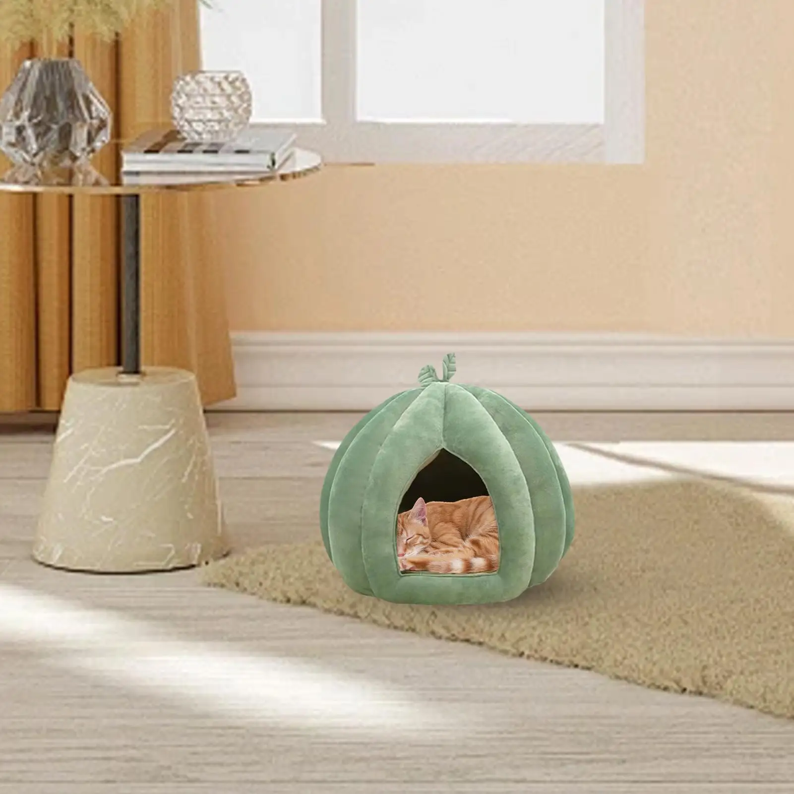 Thickened Halloween Pet Bed Enclosed Cat Nest Warm Cat Bed Pumpkin Shape Pet Sleeping House for Cats Washable Cat Sleeping Bed