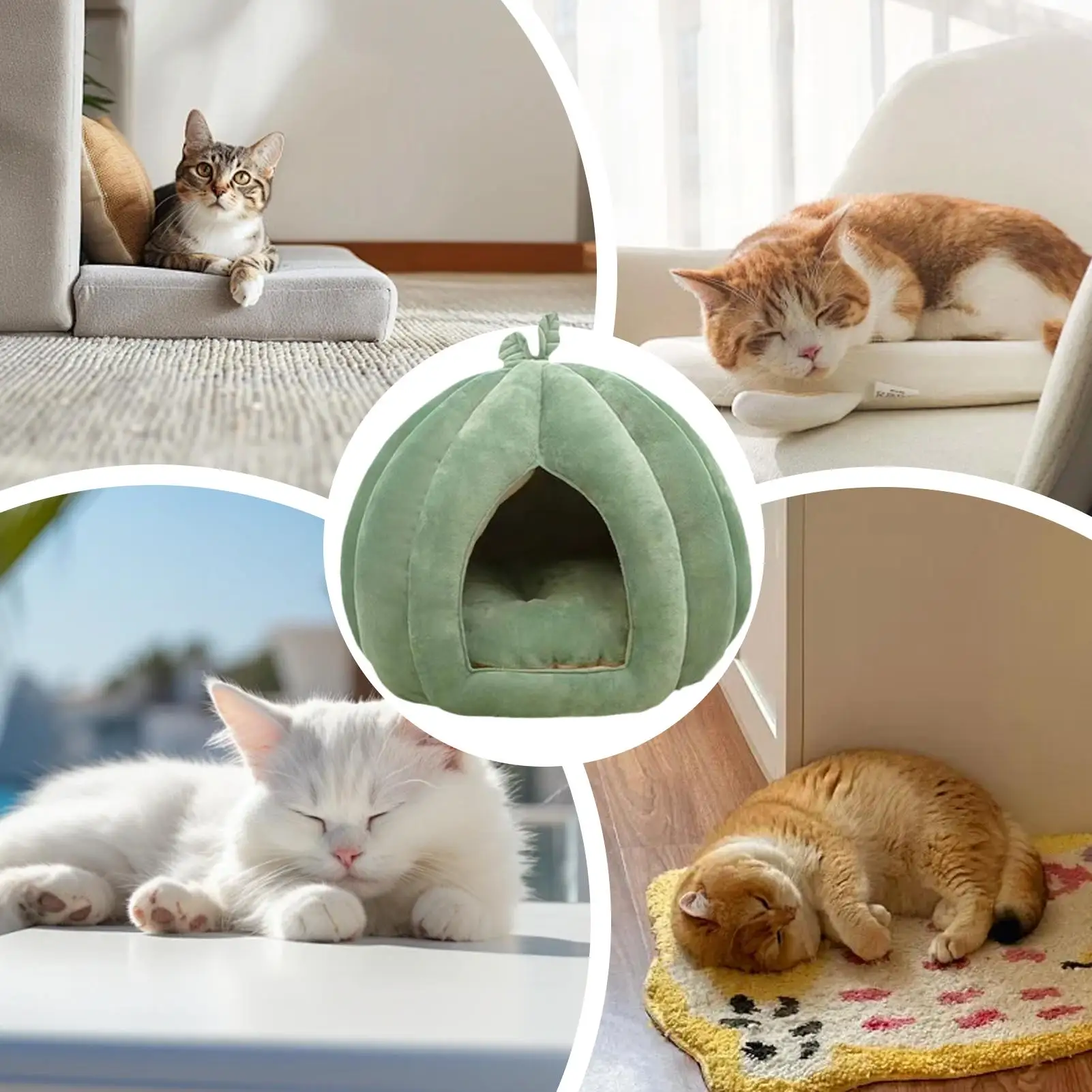 Thickened Halloween Pet Bed Enclosed Cat Nest Warm Cat Bed Pumpkin Shape Pet Sleeping House for Cats Washable Cat Sleeping Bed