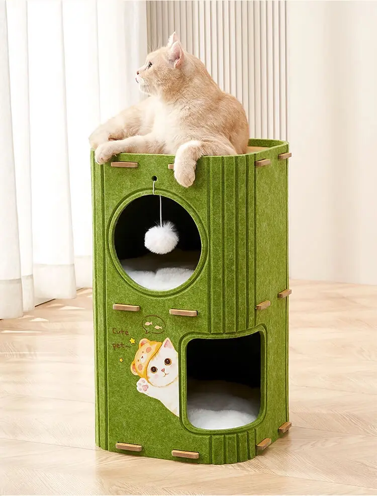 Winter Double Enclosed Cat House Integrated Tree Hole Thickened Felt Cat Litter MultiLayer Scratching Board for Indoor Pet Frame