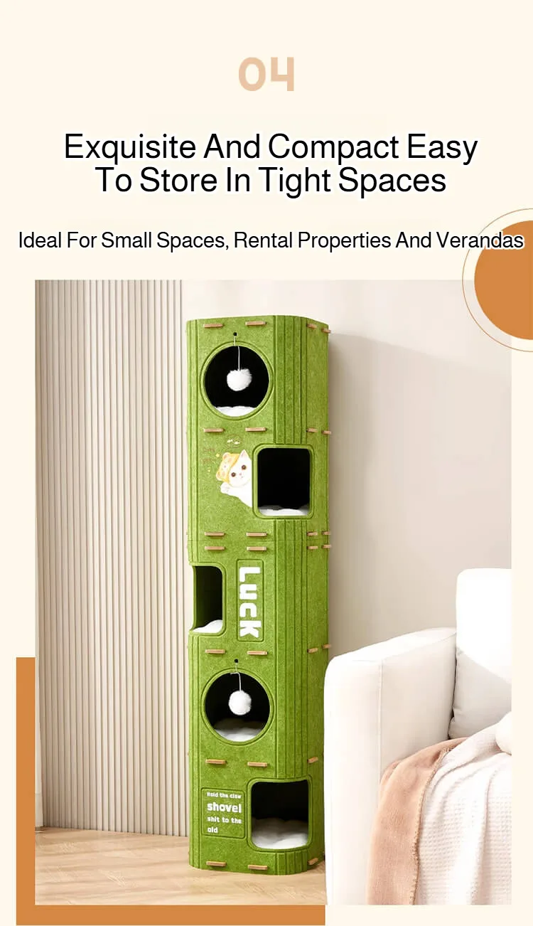 Winter Double Enclosed Cat House Integrated Tree Hole Thickened Felt Cat Litter MultiLayer Scratching Board for Indoor Pet Frame