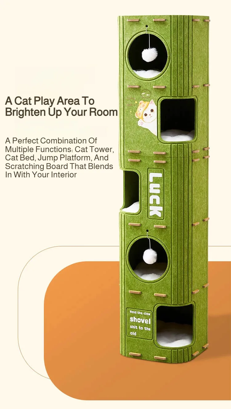 Winter Double Enclosed Cat House Integrated Tree Hole Thickened Felt Cat Litter MultiLayer Scratching Board for Indoor Pet Frame