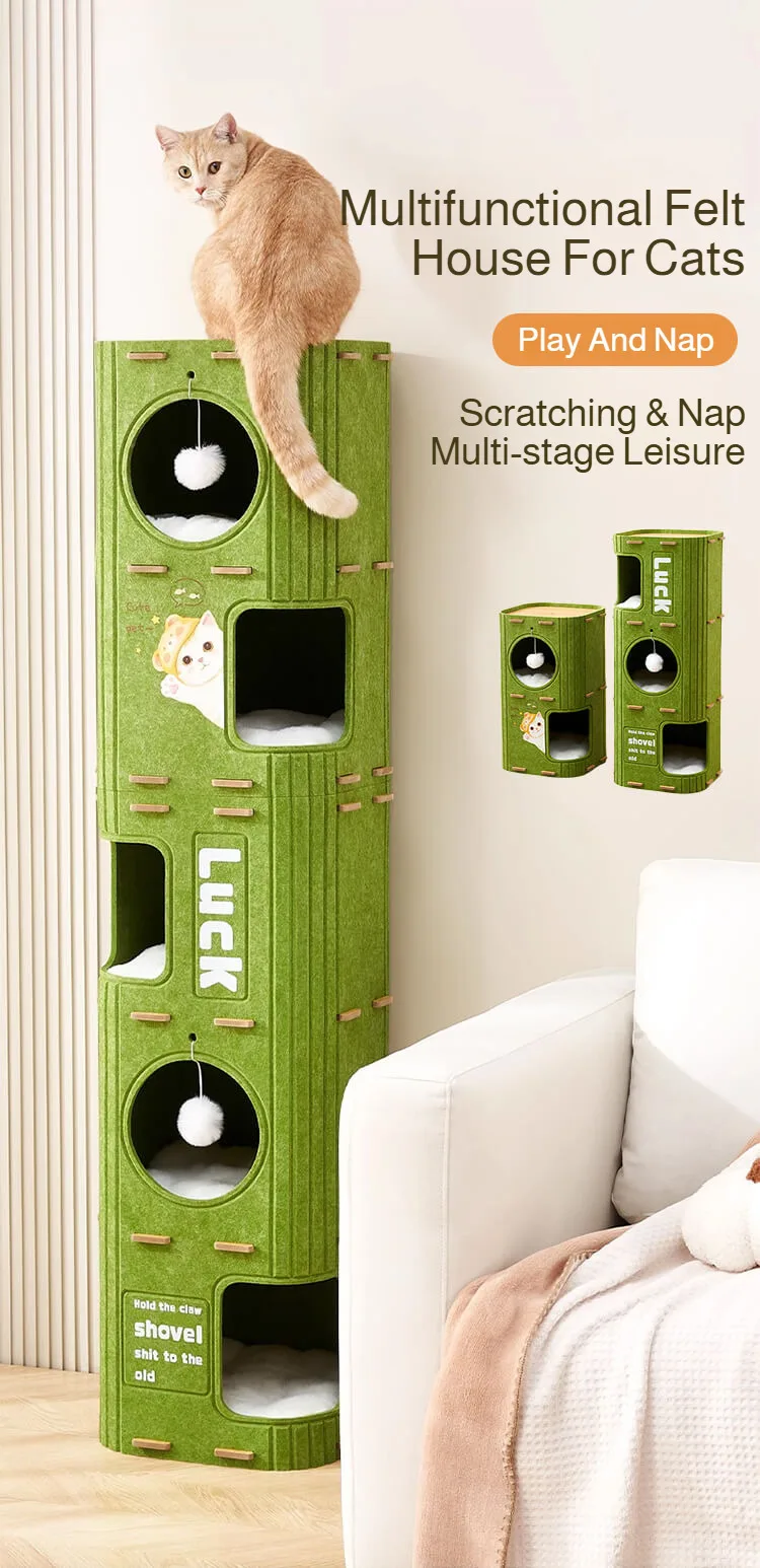 Winter Double Enclosed Cat House Integrated Tree Hole Thickened Felt Cat Litter MultiLayer Scratching Board for Indoor Pet Frame
