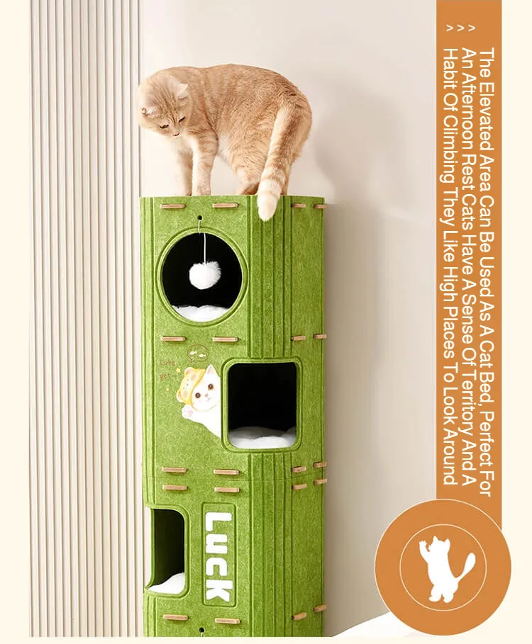 Winter Double Enclosed Cat House Integrated Tree Hole Thickened Felt Cat Litter MultiLayer Scratching Board for Indoor Pet Frame