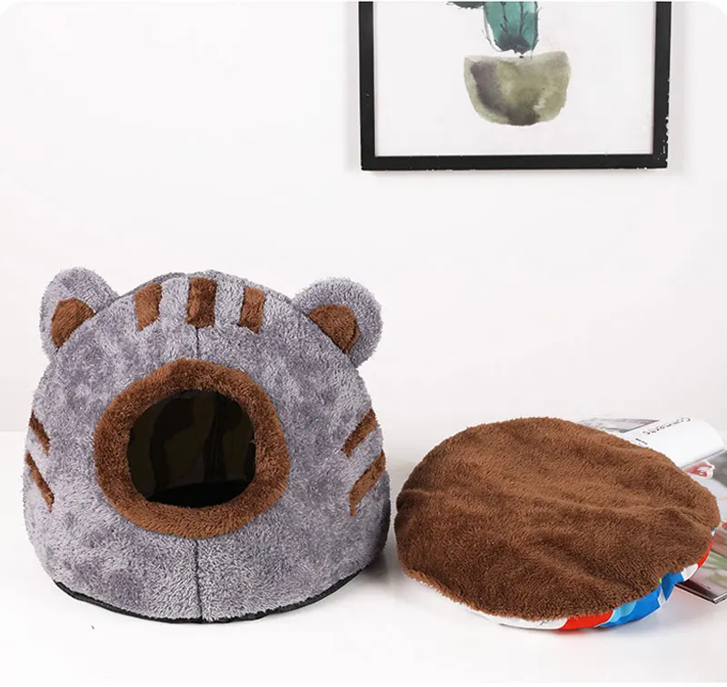 Pet Bed Sleeping House Puppy Nesting Cave Comfort Cat Bed Removable Kennel Bear Head Winter Warm Pet House for Cat and Dogs