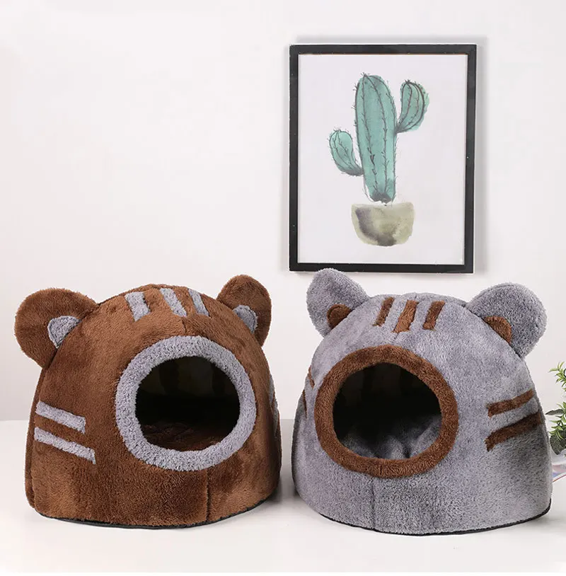 Pet Bed Sleeping House Puppy Nesting Cave Comfort Cat Bed Removable Kennel Bear Head Winter Warm Pet House for Cat and Dogs