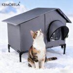 KEMORELA Winter Outdoor Cat House Equipped with an Escape Door - Large Feral Cat Shelter Collapsible Shelter for Small Dogs&Cats - Image 2