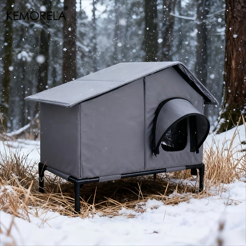 KEMORELA Winter Outdoor Cat House Equipped with an Escape Door - Large Feral Cat Shelter Collapsible Shelter for Small Dogs&Cats KEMORELA Winter Outdoor Cat House Equipped with an Escape Door - Large Feral Cat Shelter Collapsible Shelter for Small Dogs&Cats
