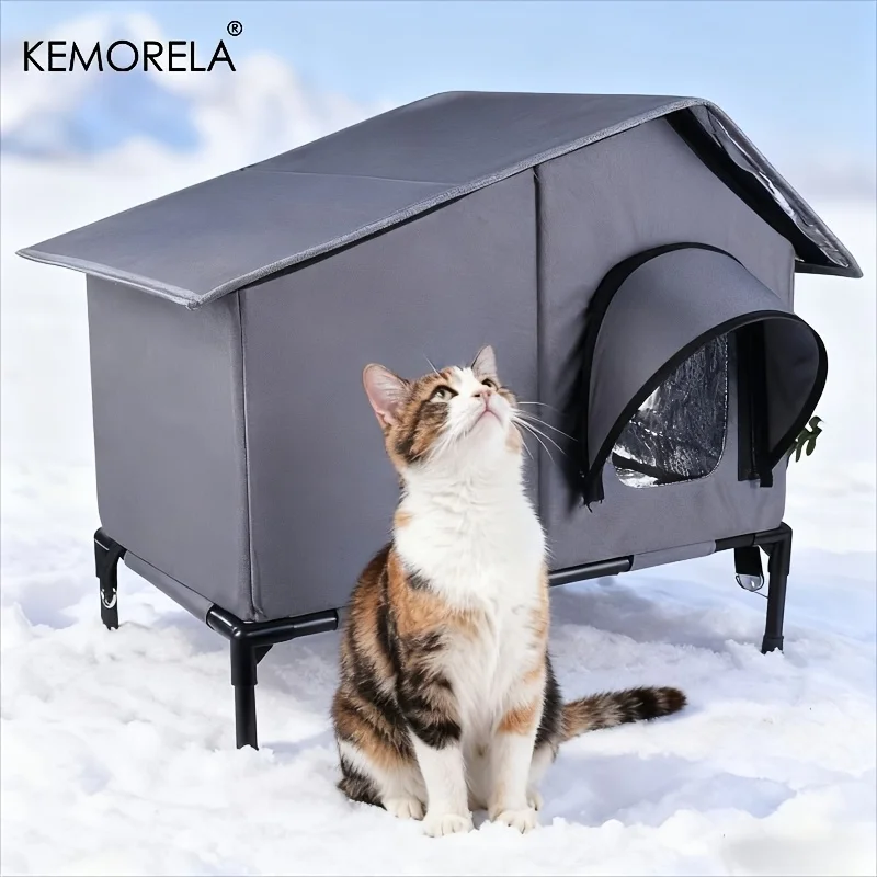 KEMORELA Winter Outdoor Cat House Equipped with an Escape Door - Large Feral Cat Shelter Collapsible Shelter for Small Dogs&Cats KEMORELA Winter Outdoor Cat House Equipped with an Escape Door - Large Feral Cat Shelter Collapsible Shelter for Small Dogs&Cats