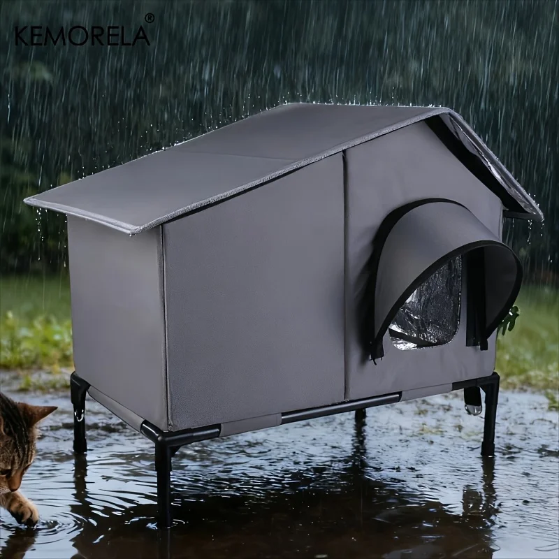 KEMORELA Winter Outdoor Cat House Equipped with an Escape Door - Large Feral Cat Shelter Collapsible Shelter for Small Dogs&Cats KEMORELA Winter Outdoor Cat House Equipped with an Escape Door - Large Feral Cat Shelter Collapsible Shelter for Small Dogs&Cats