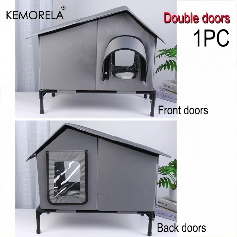 KEMORELA Winter Outdoor Cat House Equipped with an Escape Door - Large Feral Cat Shelter Collapsible Shelter for Small Dogs&Cats KEMORELA Winter Outdoor Cat House Equipped with an Escape Door - Large Feral Cat Shelter Collapsible Shelter for Small Dogs&Cats