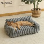 KEMORELA 1PC Striped Cat Sofa Bed Soft Polyester Pet Bed Breathable for All Seasons Suitable for Small to Medium Catsor Sleeping