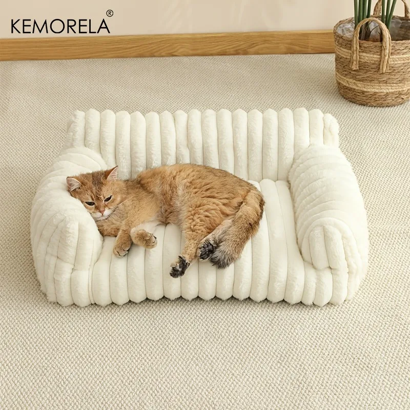 KEMORELA 1PC Striped Cat Sofa Bed Soft Polyester Pet Bed Breathable for All Seasons Suitable for Small to Medium Catsor Sleeping KEMORELA 1PC Striped Cat Sofa Bed Soft Polyester Pet Bed Breathable for All Seasons Suitable for Small to Medium Catsor Sleeping