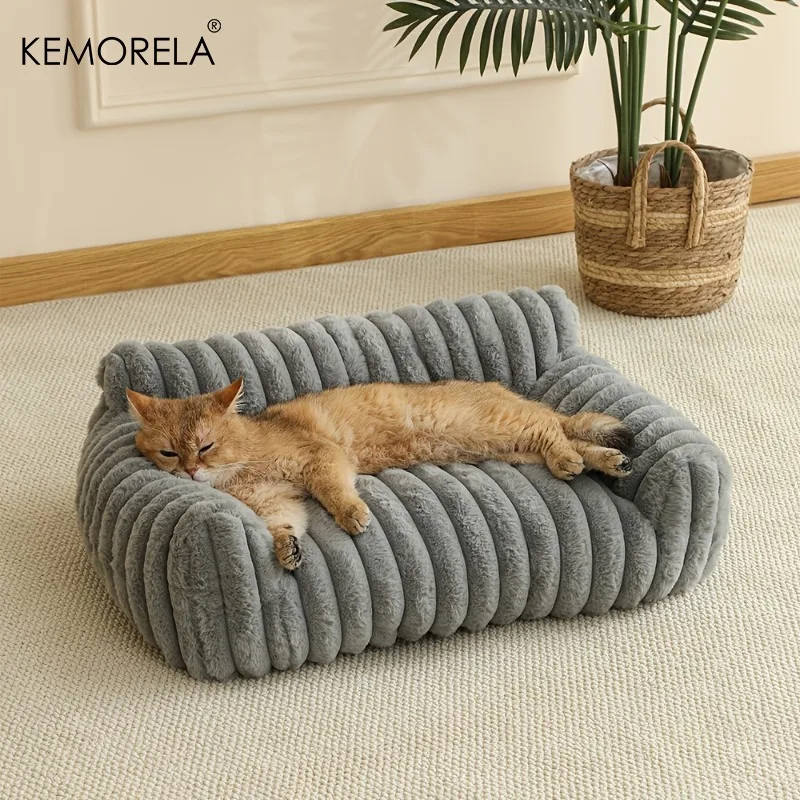KEMORELA 1PC Striped Cat Sofa Bed Soft Polyester Pet Bed Breathable for All Seasons Suitable for Small to Medium Catsor Sleeping KEMORELA 1PC Striped Cat Sofa Bed Soft Polyester Pet Bed Breathable for All Seasons Suitable for Small to Medium Catsor Sleeping