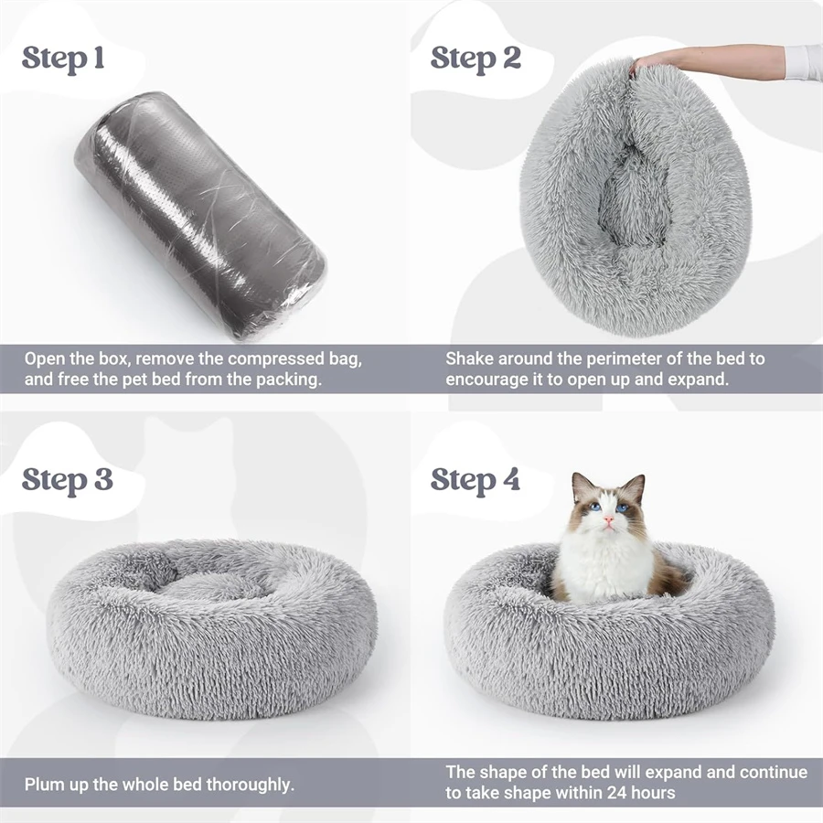 Soft Long Plush Cat House Beds dog Calm Warm Faux Fur Bed Donut Round Comfortable Sleeping Bed Washable for Small Medium Dog Cat Soft Long Plush Cat House Beds dog Calm Warm Faux Fur Bed Donut Round Comfortable Sleeping Bed Washable for Small Medium Dog Cat
