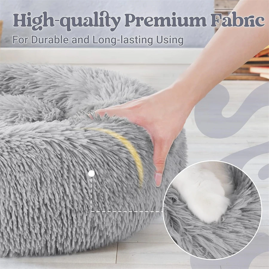 Soft Long Plush Cat House Beds dog Calm Warm Faux Fur Bed Donut Round Comfortable Sleeping Bed Washable for Small Medium Dog Cat Soft Long Plush Cat House Beds dog Calm Warm Faux Fur Bed Donut Round Comfortable Sleeping Bed Washable for Small Medium Dog Cat