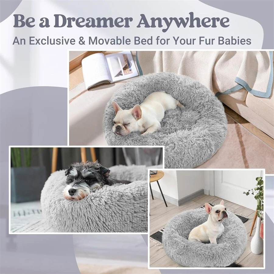 Soft Long Plush Cat House Beds dog Calm Warm Faux Fur Bed Donut Round Comfortable Sleeping Bed Washable for Small Medium Dog Cat Soft Long Plush Cat House Beds dog Calm Warm Faux Fur Bed Donut Round Comfortable Sleeping Bed Washable for Small Medium Dog Cat