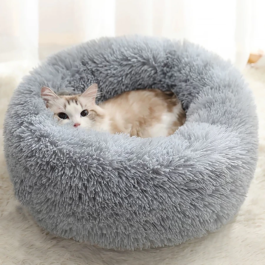 Soft Long Plush Cat House Beds dog Calm Warm Faux Fur Bed Donut Round Comfortable Sleeping Bed Washable for Small Medium Dog Cat Soft Long Plush Cat House Beds dog Calm Warm Faux Fur Bed Donut Round Comfortable Sleeping Bed Washable for Small Medium Dog Cat