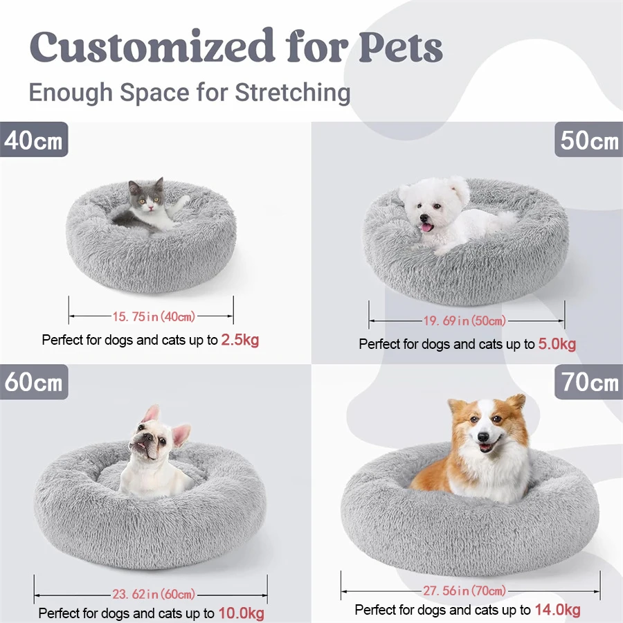 Soft Long Plush Cat House Beds dog Calm Warm Faux Fur Bed Donut Round Comfortable Sleeping Bed Washable for Small Medium Dog Cat Soft Long Plush Cat House Beds dog Calm Warm Faux Fur Bed Donut Round Comfortable Sleeping Bed Washable for Small Medium Dog Cat