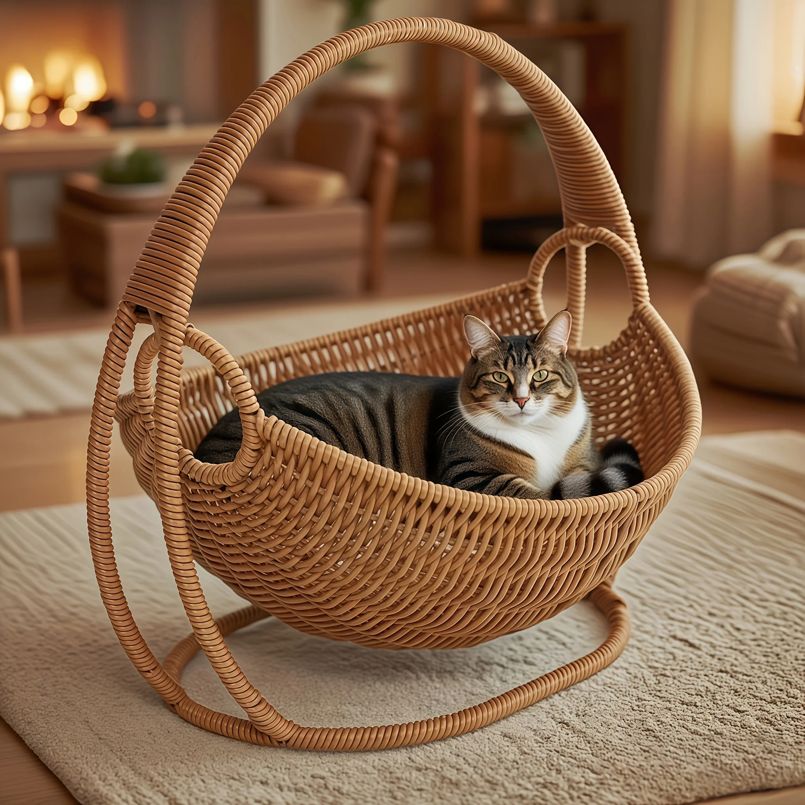 Cat Hammock with Bracket Indoor Hanging Pet Beds for Cats and Small Pets Weight Bearing 6.61 Pounds (3 Kilograms) Rattan/Winter