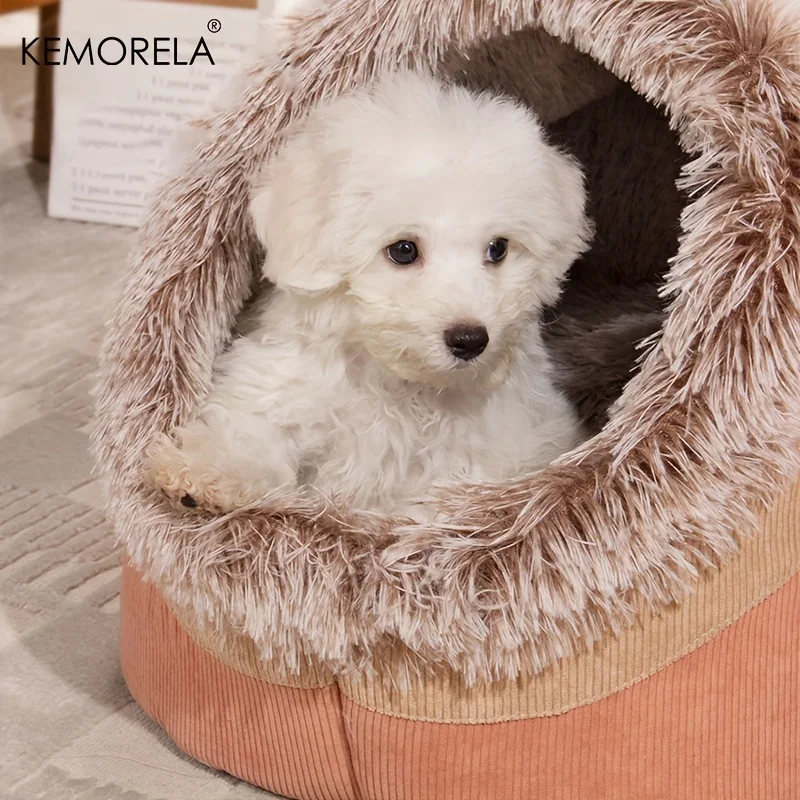 KEMORELA Striped Long-Haired Portable Bed And Comfortable Cat Bed Plush And Safe Indoor Pet HouseSuitable For Cats And Dogs