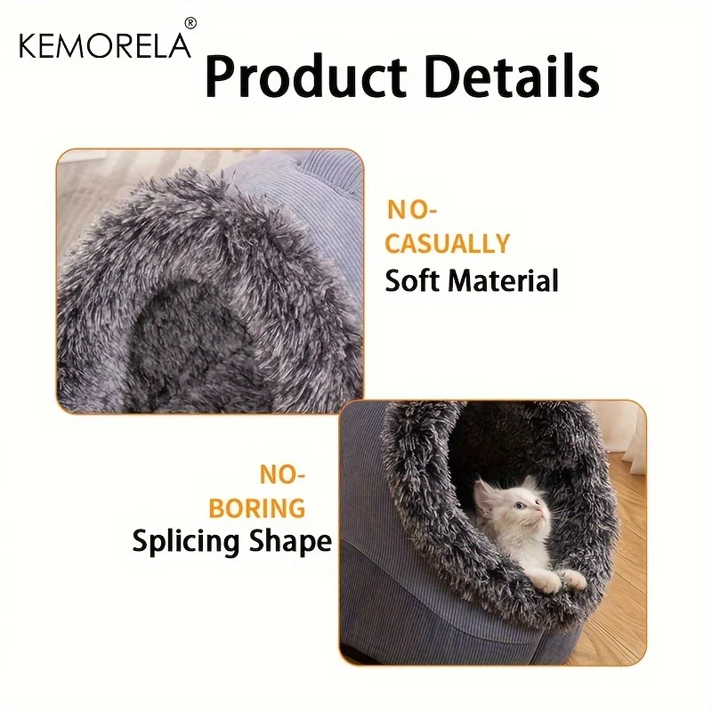 KEMORELA Striped Long-Haired Portable Bed And Comfortable Cat Bed Plush And Safe Indoor Pet HouseSuitable For Cats And Dogs