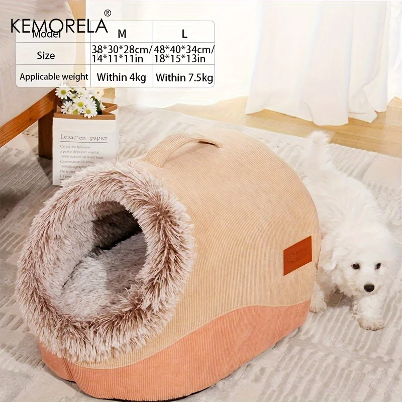 KEMORELA Striped Long-Haired Portable Bed And Comfortable Cat Bed Plush And Safe Indoor Pet HouseSuitable For Cats And Dogs
