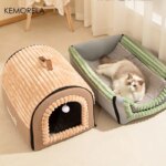 KEMORELA Thickened All-Season Enclosed Pet Bed Portable Dog House Cat Tent with Washable Bedding for Small Medium Large Dogs