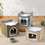 Semi-Enclosed Foldable Double-Door Triple-Layer Cat House with Multi-Functional Double-Sided Scratching Board for Cats - Image 2