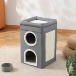 Semi-Enclosed Foldable Double-Door Triple-Layer Cat House with Multi-Functional Double-Sided Scratching Board for Cats - Image 6