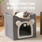 Semi-Enclosed Foldable Double-Door Triple-Layer Cat House with Multi-Functional Double-Sided Scratching Board for Cats - Image 3