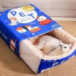 Fully Enclosed Biscuit Box Pet Cat Bed Rectangular Pull Out Snack Kitten Cat House Cushion Cave with Zipper - Image 3