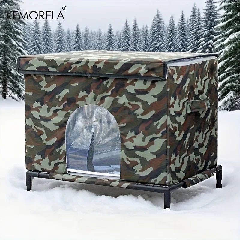 KEMORELA Winter Outdoor Cat House 4-Season Outdoor Shelter with Heavy-Duty Oxford Fabric Warm Windproof Cozy Kennel for Dog Cats