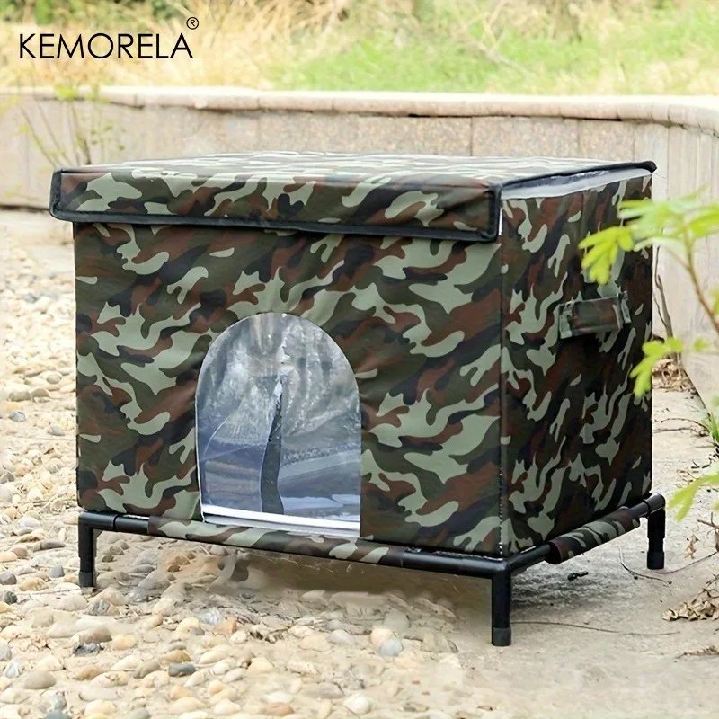 KEMORELA Winter Outdoor Cat House 4-Season Outdoor Shelter with Heavy-Duty Oxford Fabric Warm Windproof Cozy Kennel for Dog Cats