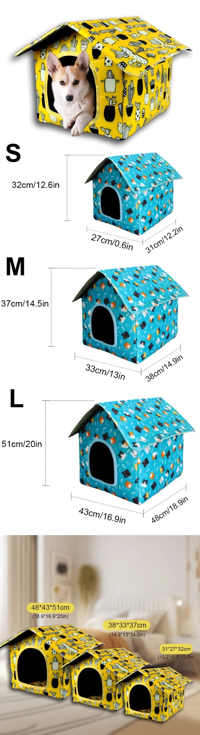 Waterproof Cat House for Outdoors Rainproof Pet Cat Cave Sleep Beds Tent Home Foldable and Washable for Small Dog Puppy Supplies