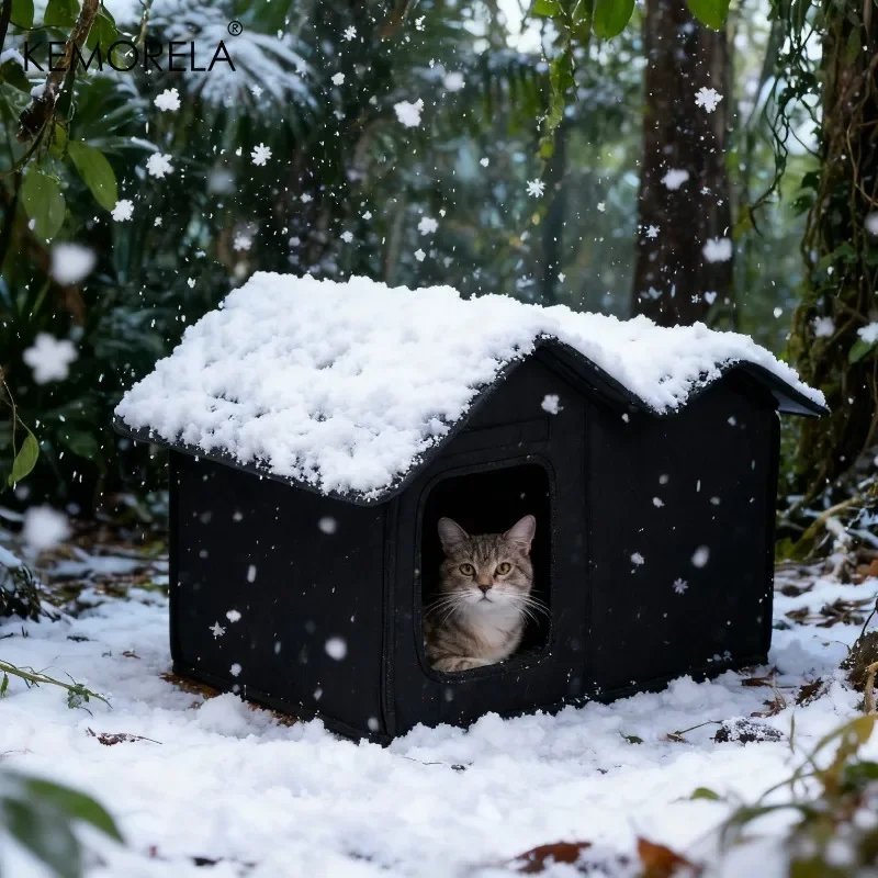 KEMORELA Winter Outdoor Warm Cat Shelter with Shelf Durable Oxford Cloth Construction, Windproof Design,for Small Breeds & Cats