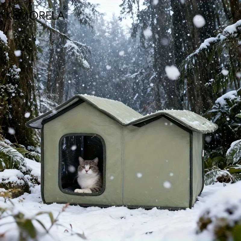KEMORELA Winter Outdoor Warm Cat Shelter with Shelf Durable Oxford Cloth Construction, Windproof Design,for Small Breeds & Cats