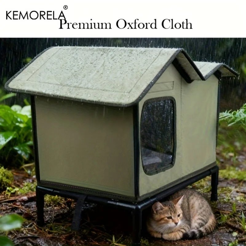 KEMORELA Winter Outdoor Warm Cat Shelter with Shelf Durable Oxford Cloth Construction, Windproof Design,for Small Breeds & Cats
